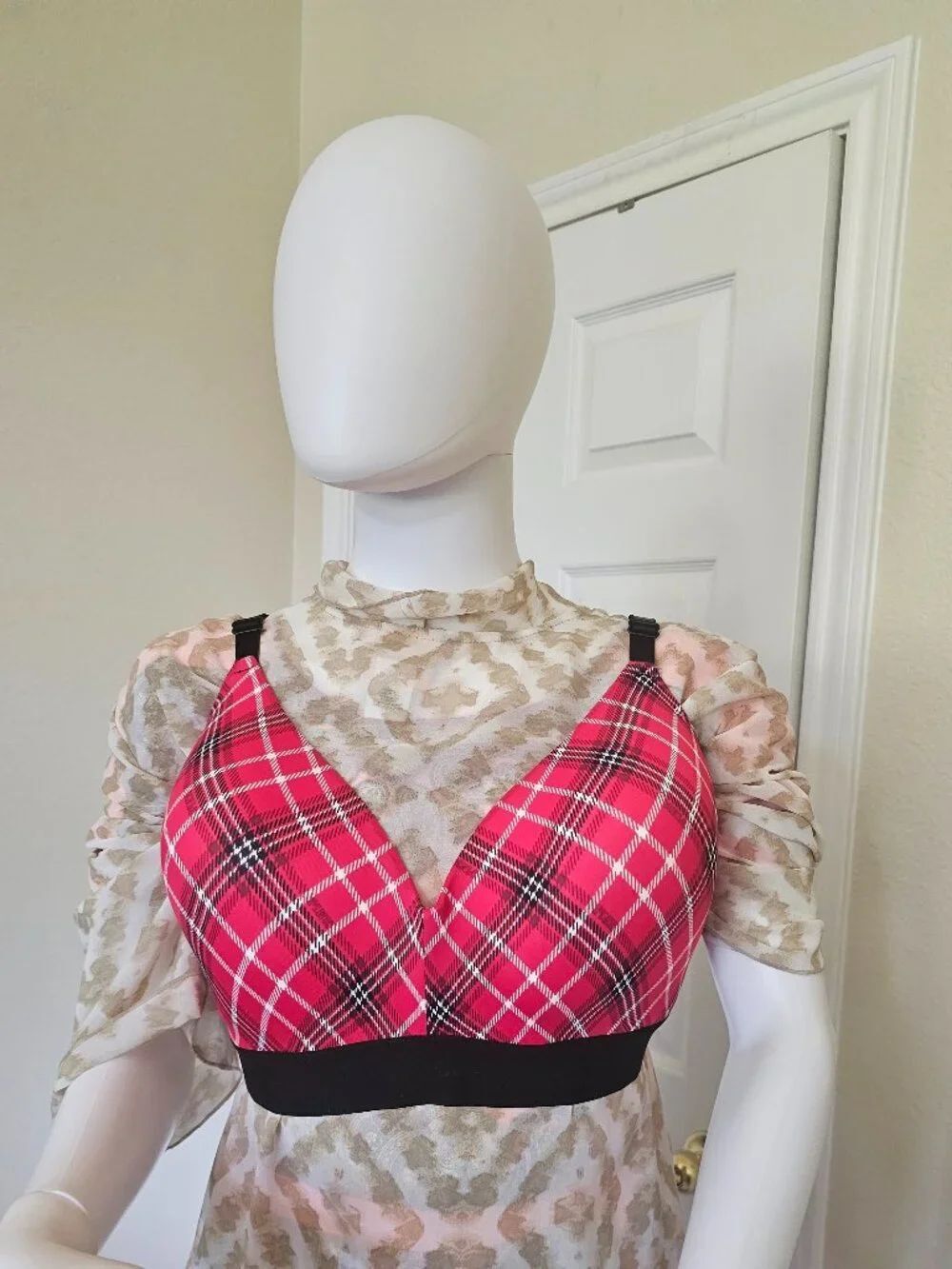 Victoria's Secret Red Plaid Bralette with Black Band